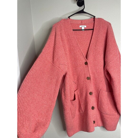 Nine West Pink Cardigan XXL Oversized Button Front Chunky Knit Sweater Pockets - Picture 2 of 6